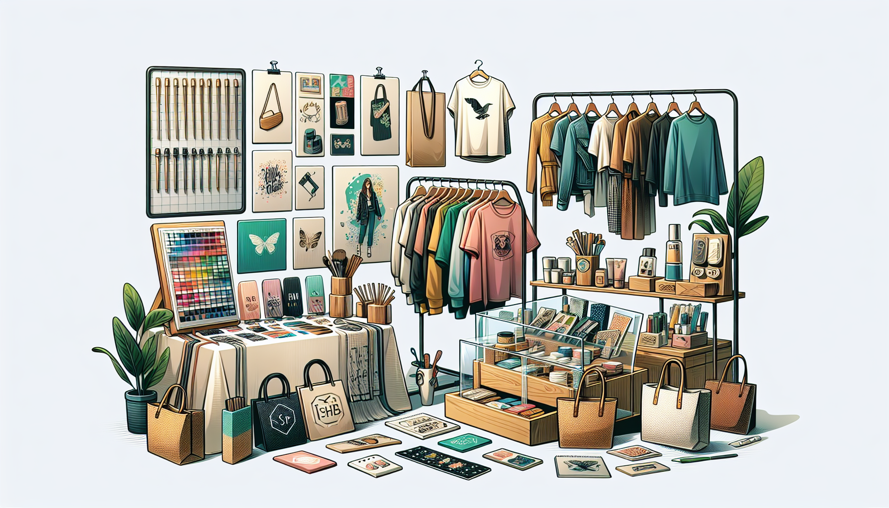 Illustration of a diverse range of print on demand products